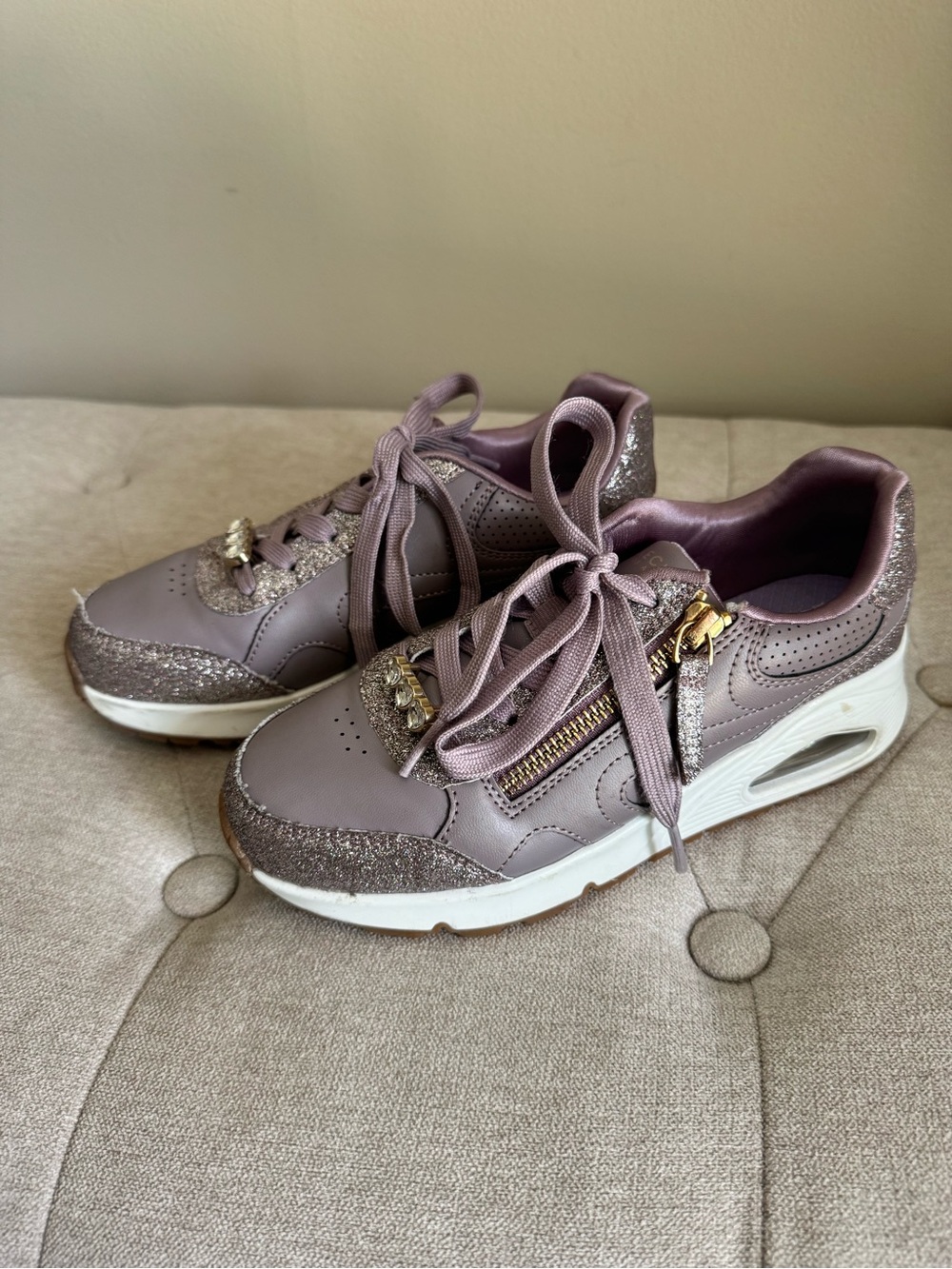 Skechers Girls Lavender Glitter Zip Accent Sneakers